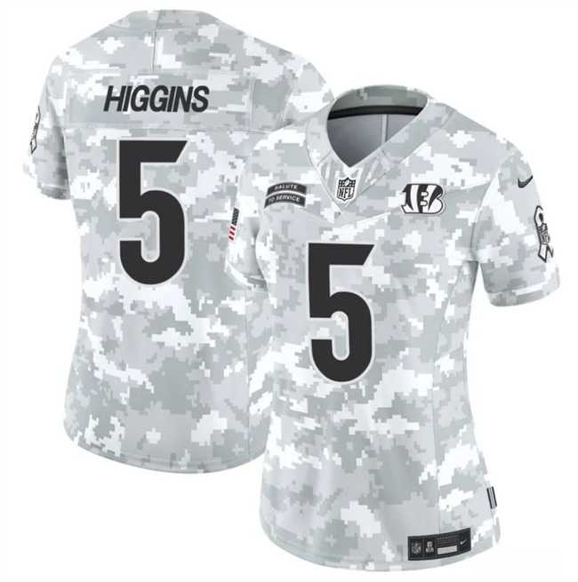 Women%27s Cincinnati Bengals #5 Tee Higgins 2024 F.U.S.E Arctic Camo Salute To Service Limited Stitched Jersey Dzhi